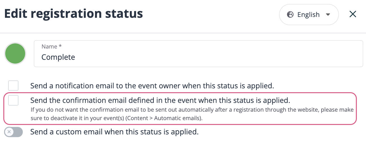 Activate the checkbox "send the confirmation email" from the event