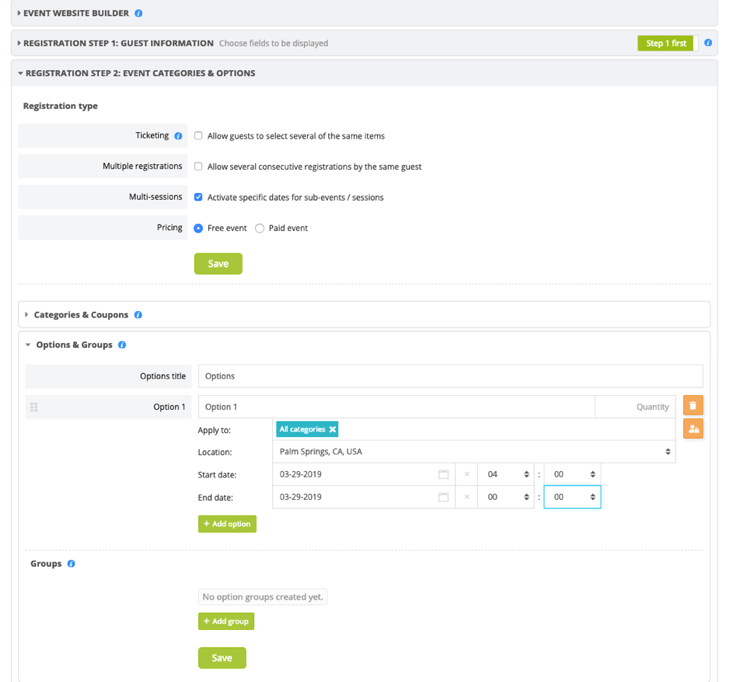 Apply multiple locations, dates and times to your categories/options