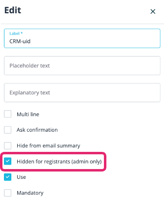 Other field type settings (non hidden fields) settings view. Admin only field checkbox